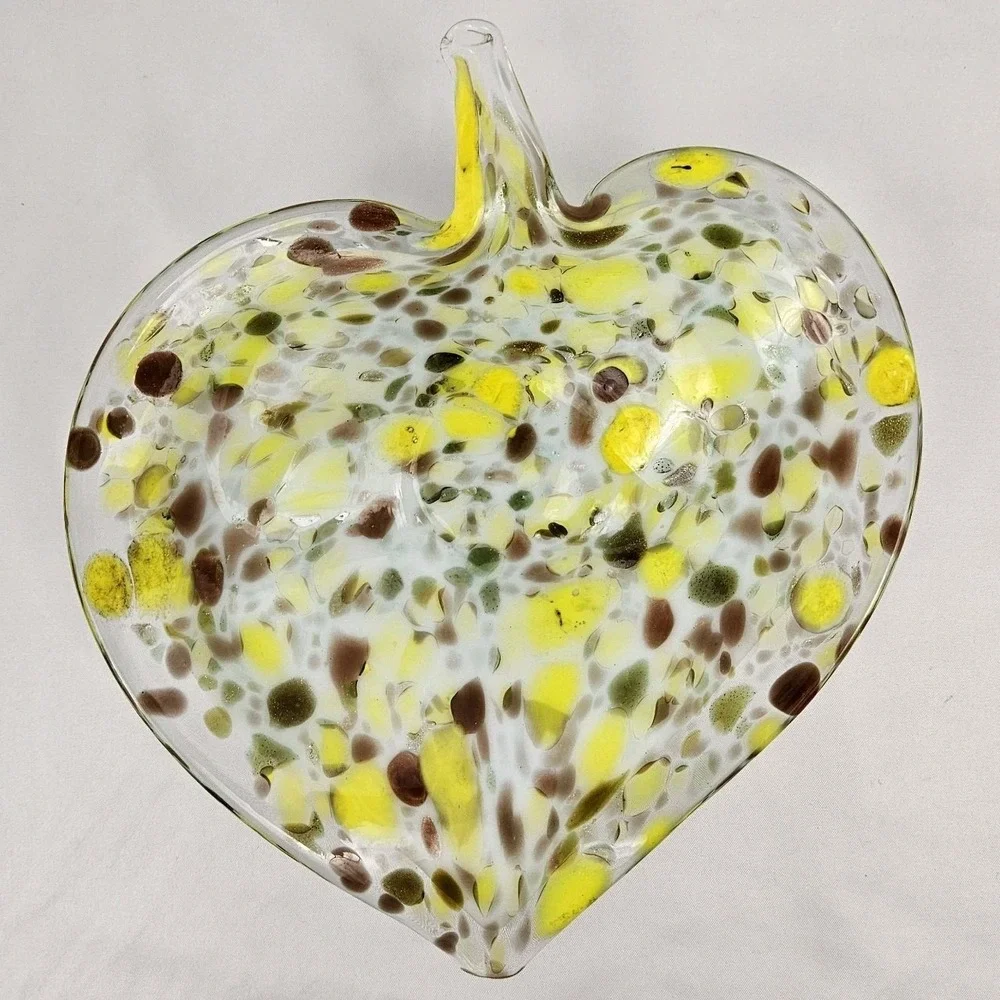 Vtg Murano Glass Confetti Leaf Candy Dish Trinket Bowl Italian Hand Blown